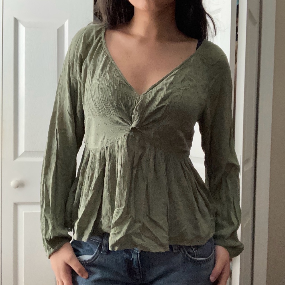 American Eagle Outfitters Olive Green Babydoll Blouse
